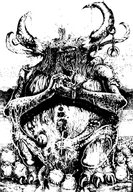 A depiction of a Greater Daemon of Nurgle, who is identical to the Chaos God Nurgle.
